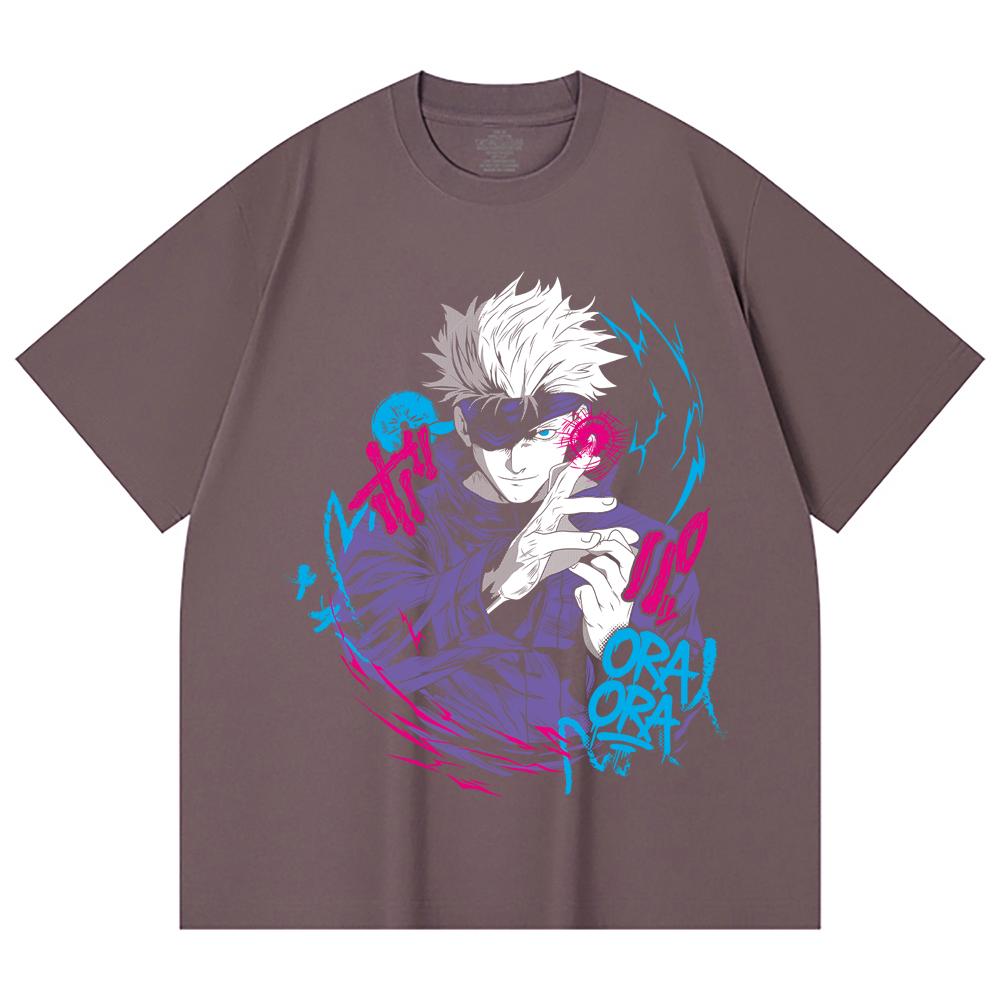 230 Gsm 100% Cotton Jujutsu Kaisen V59 Gojo Print Unisex Heavy Cotton T Shirt