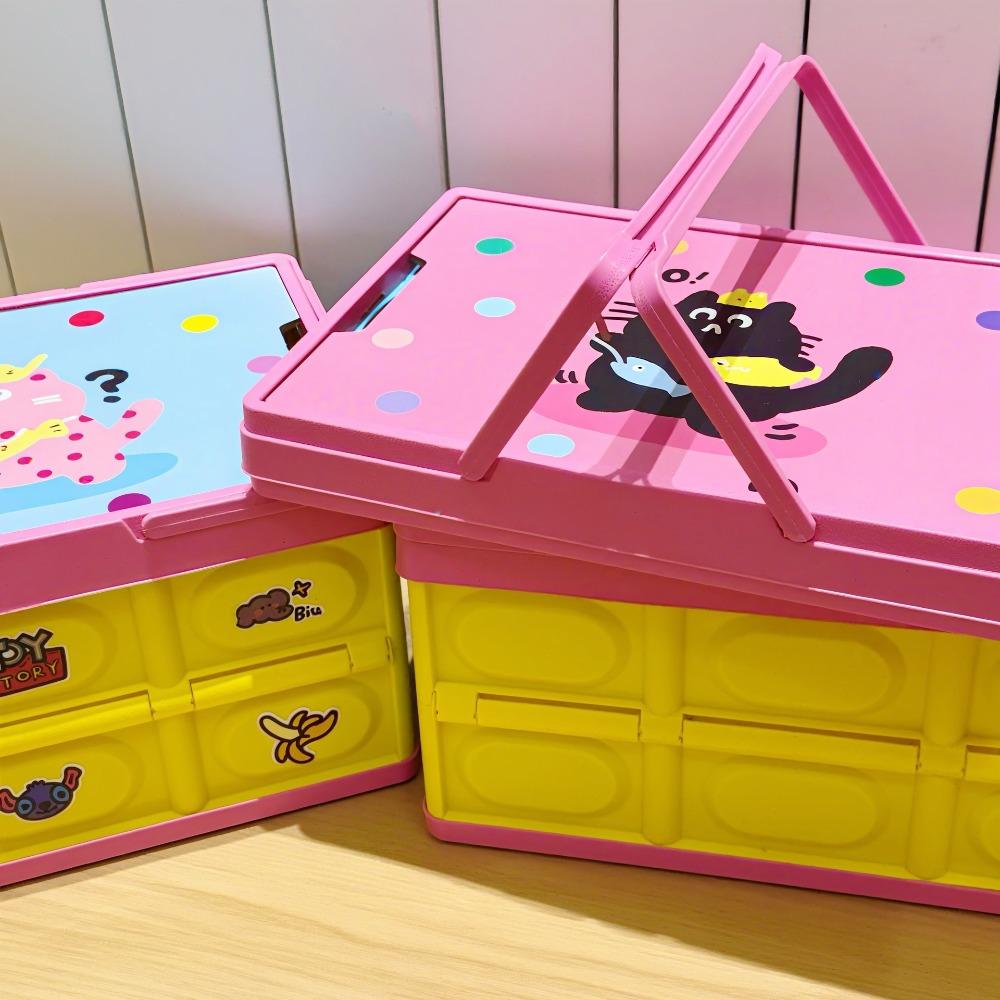 Cartoon Folding Storage Box Cat Pattern Stackable Crate Portable Storage Box Trunk