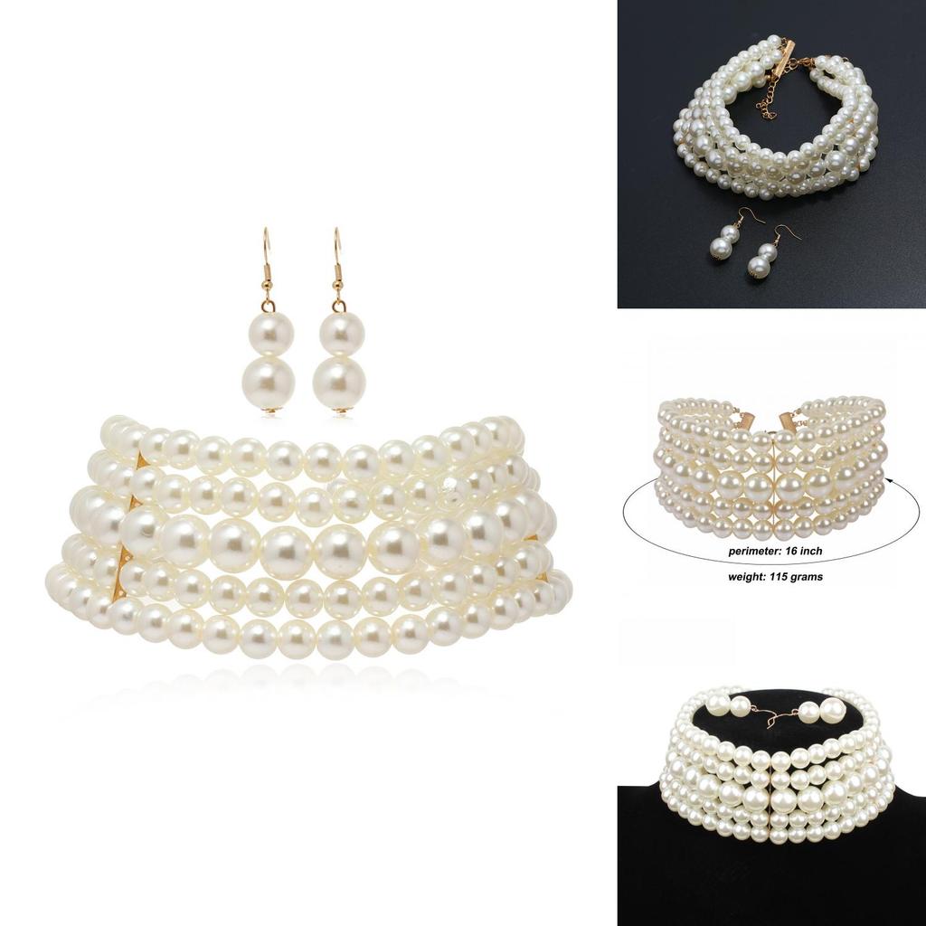 Elegancki wielowarstwowy naszyjnik z pereł i kolczyki dla kobiet ze stylem łańcuszka z falą wodną
