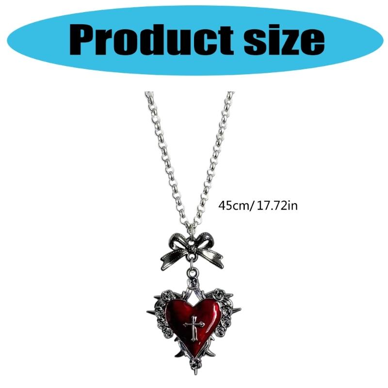 Fashionable Dark Styles Gothic Necklace with Heart Bowknot and Crosses Pendant Portable Accessory for Fashionistas