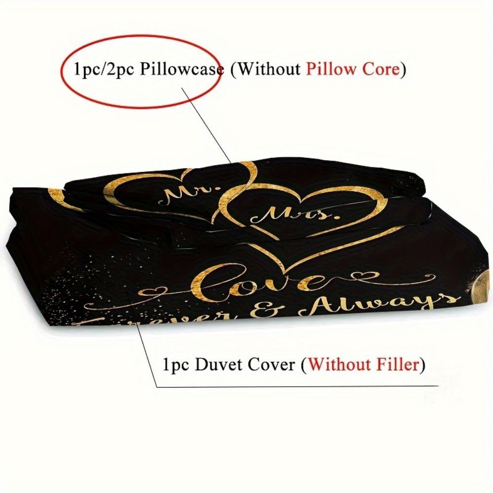 3pcs Black Golden Bedding Set Love Forever Printed Cozy Duvet Cover King Queen Twin Size Birthday Gift for Adult Bedroom Decor