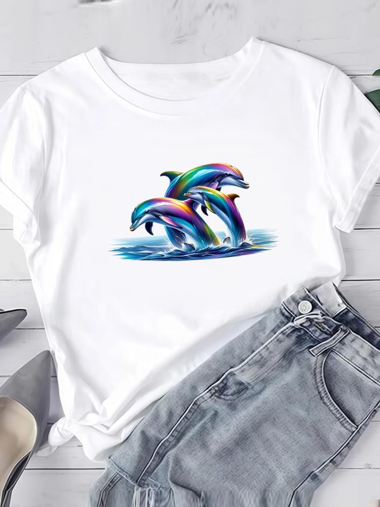 (Asian Size) Watercolor Flower Cute Short Sleeve Tee Clothing T Shirt Woman Women Fashion Top Print Female Graphic T-shirts