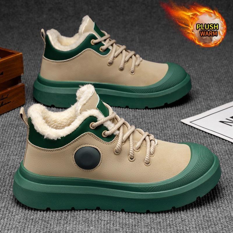 Mens Large Size Soft Sole Heightened Winter Warm Fur Snow Boots Padded Lined Ankle Boots Anti-slip Hiking Casual Sports Workwear Martin Boots