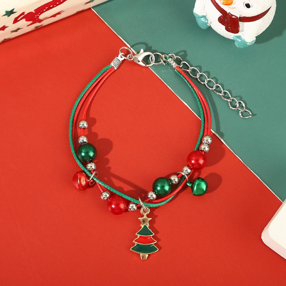 Hand-Woven Christmas Reindeer & Santa Claus Adjustable Bracelet with Snowflake & Bell Charms