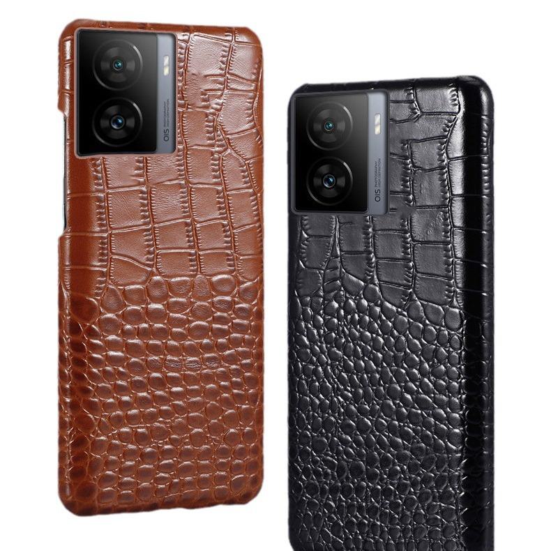 Genuine Leather Crocodile Pattern Half-Cover Protective Case for iQOO Z6 - High-End Quality