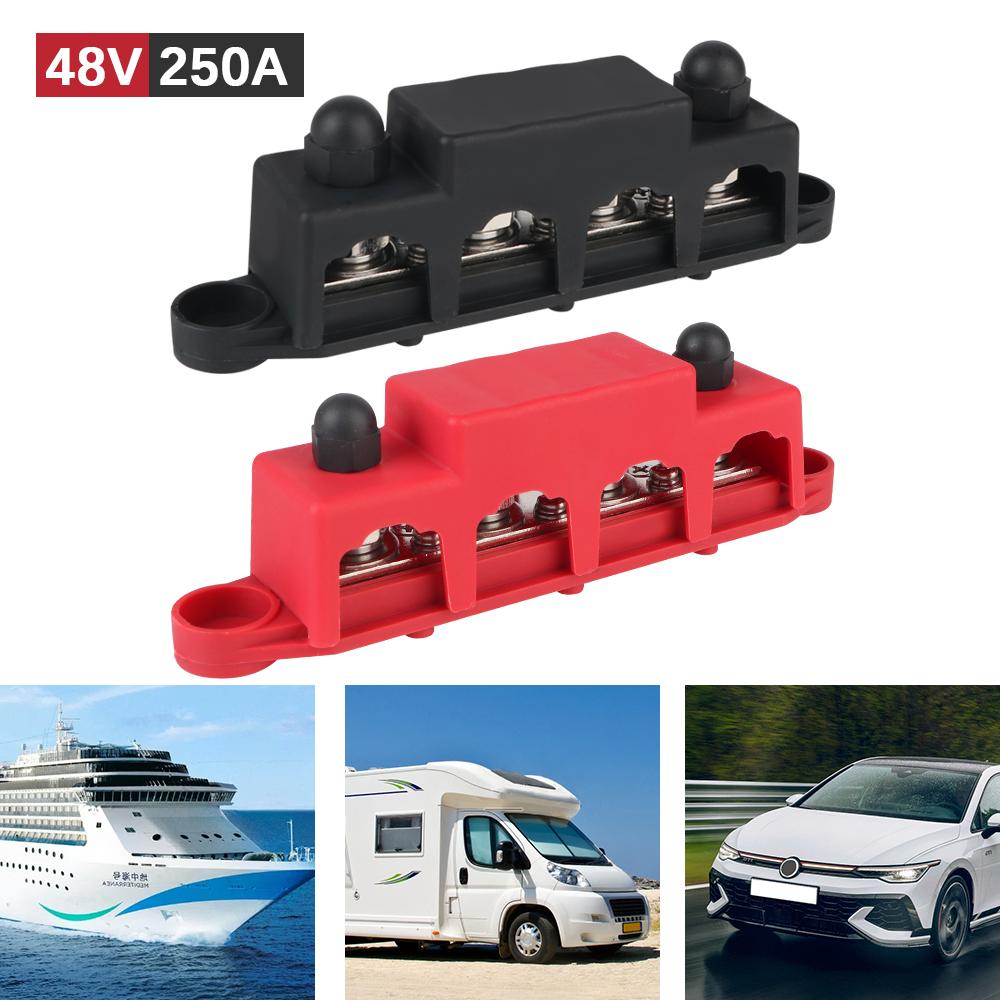 Caravan RV Power Distribution Block 4 Ways 48V 250A DC Bus Bar Electro Junction For Boat Truck Car Accessories M8 M10 StudsGood Product
