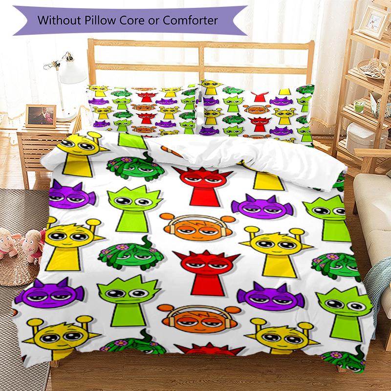 3pcs Sprunki Bedding Set Duvet Cover Closure Includes 1 Duvet Cover & 2 Pillowcases, Soft and Comfortable for All Seasons.