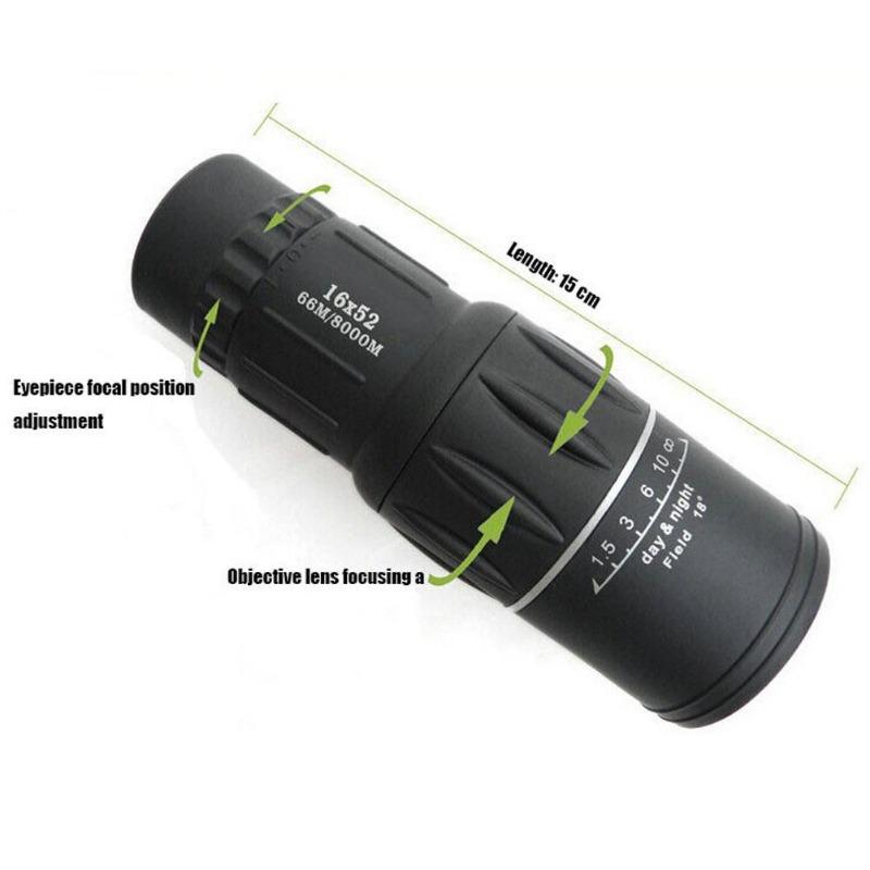 16X52 Monocular Telescope Dual Focus Zoom Binoculars 66M/8000M HD Scope Night Vision with Strap Optical Lens/Rubber Outdoor Use