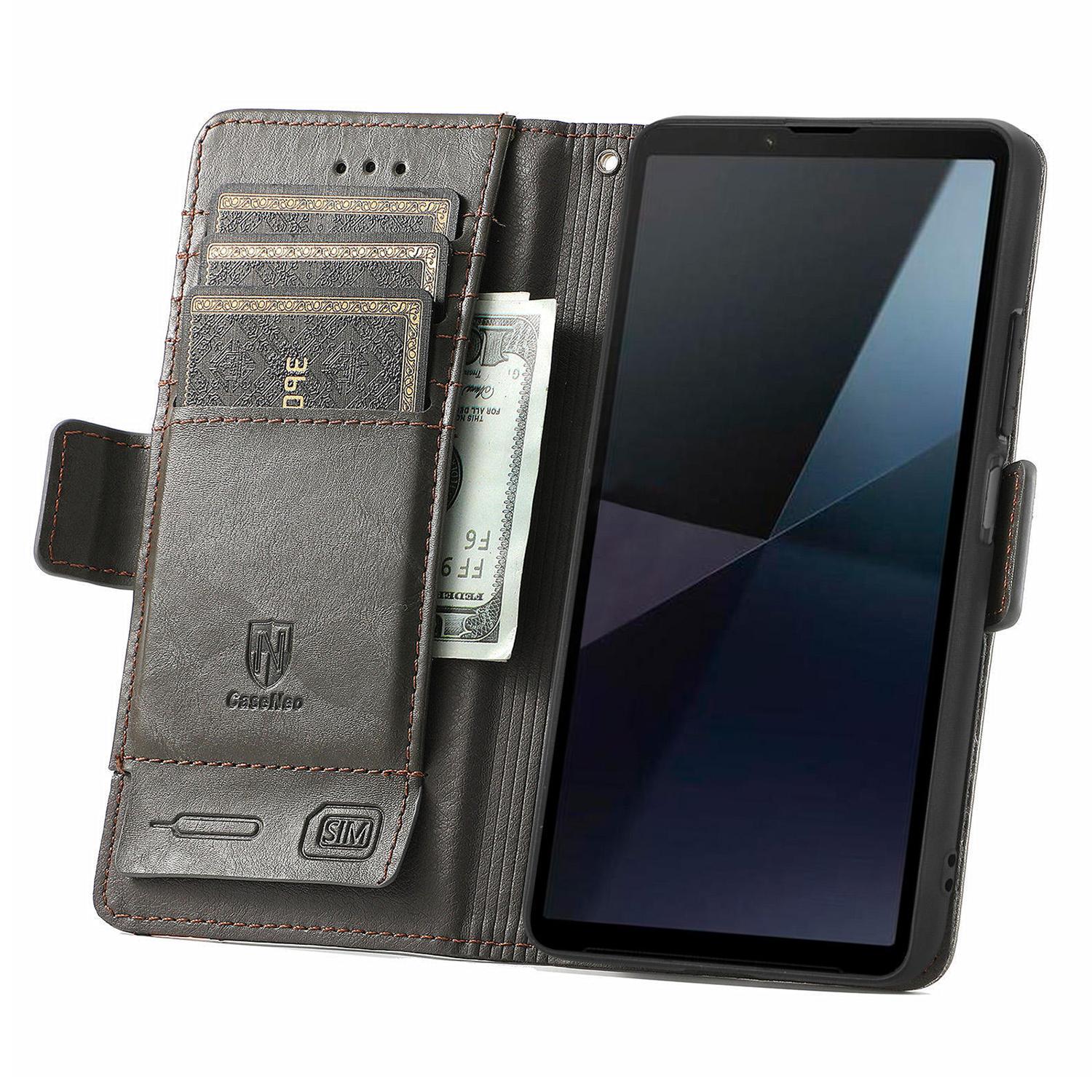 

For Sony Xperia 10 VI Phone Cases CASENEO PU Leather Cover Stand with RFID Blocking Wallet Grey