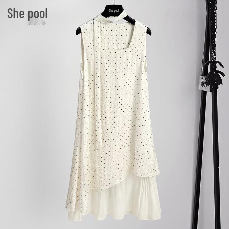 Women s French Square Neck Polka Dot Layered Midi Dress 2XL