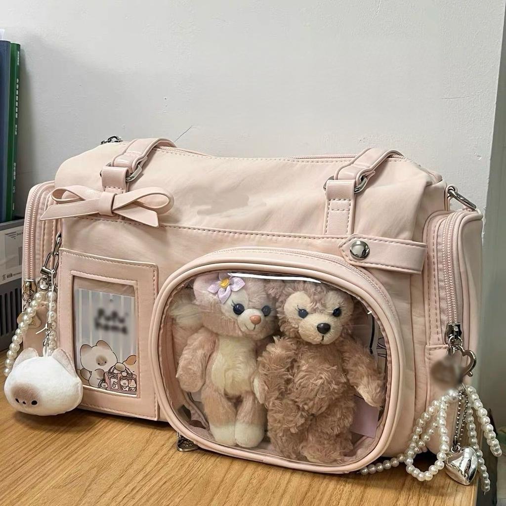 Original two-dimensional baby bag, girls' transparent tote bag, commuting large-capacity shoulder messenger bag, Boston pain bag tide