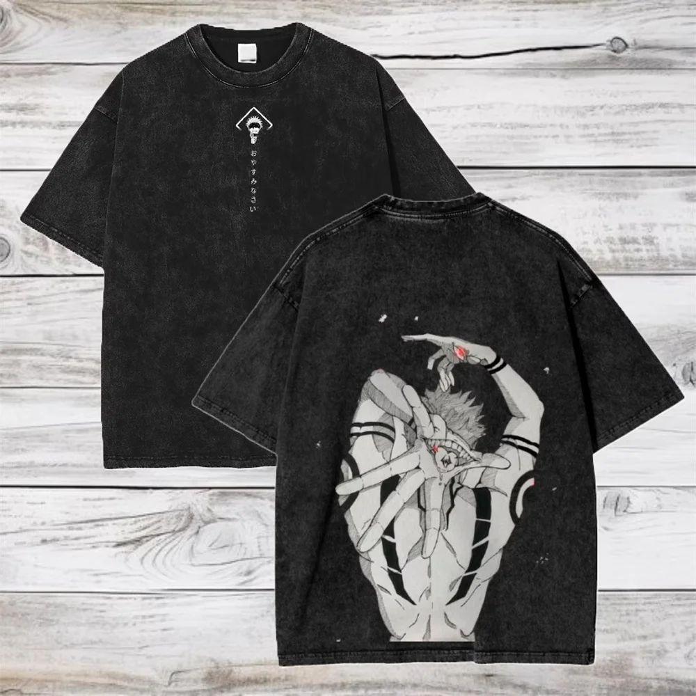 Gojo Satoru Jujutsu Kaisen Tshirt Washed Cotton T-shirt T Shirt Men Women Clothing Summer Short Sleeve Tees Streetwear