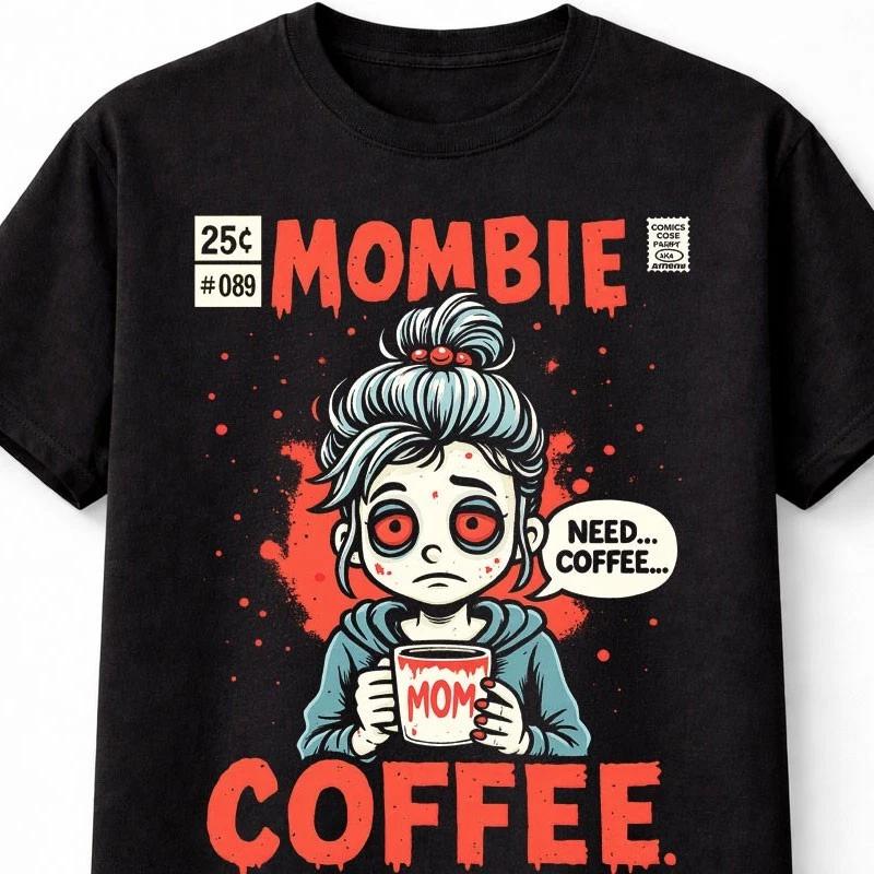 Mombie Coffee Funny Zombie Mom Graphic Unisex TShirt S