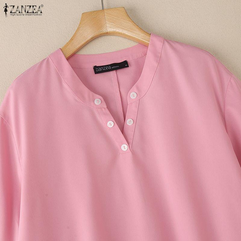 ZANZEA Women Turn Down Collar Summer Short Sleeve Casual Dress