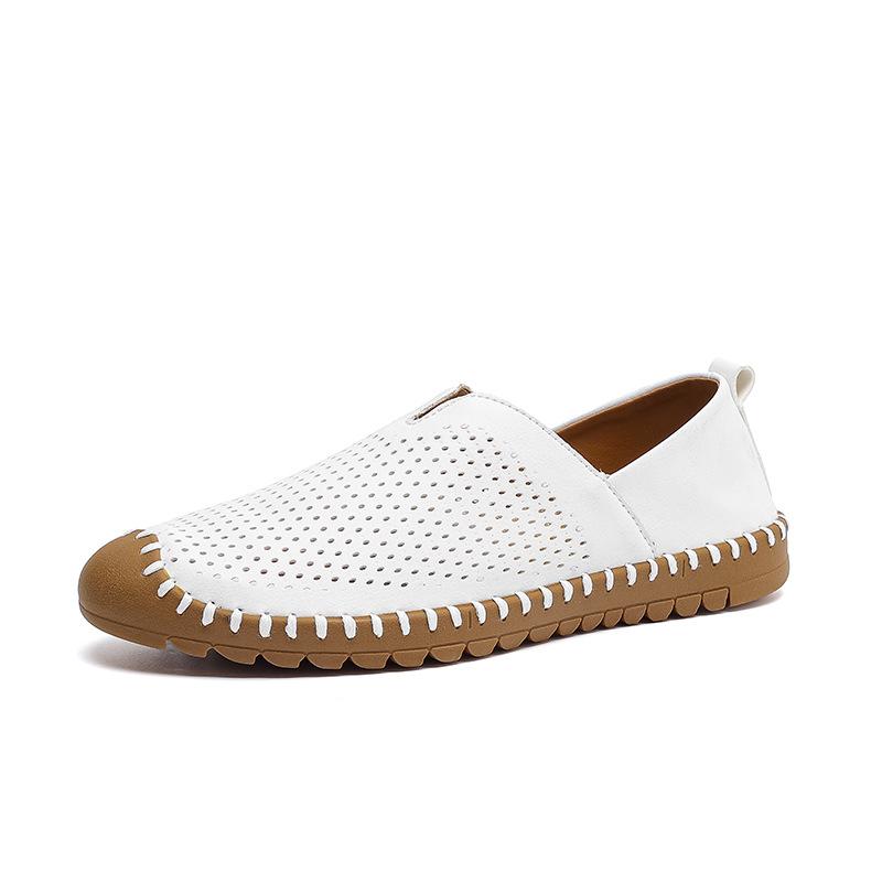 

Foreign trade large size casual leather shoes overalls men s shoes hand-sewn shoes summer soft-soled breathable lazy driving shoes 48 білий