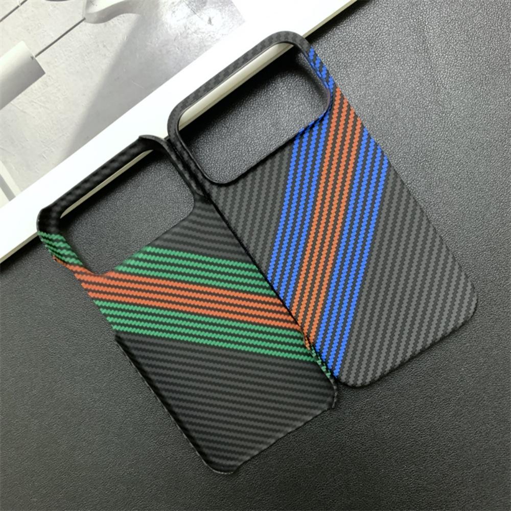 Neue Schlanke Carbonfaser-Textur PC Rahmenlose Handyhülle Für iPhone 17 16 15 14 13 Pro Max Wärmeableitung Dreifarbige Streifen Abdeckung