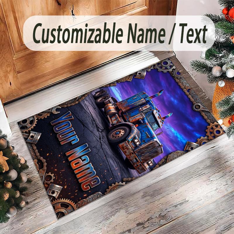 Truck Theme Crystal Velvet Floor Rug Personalized Custom Name Text Warm Carpet Home Decoration