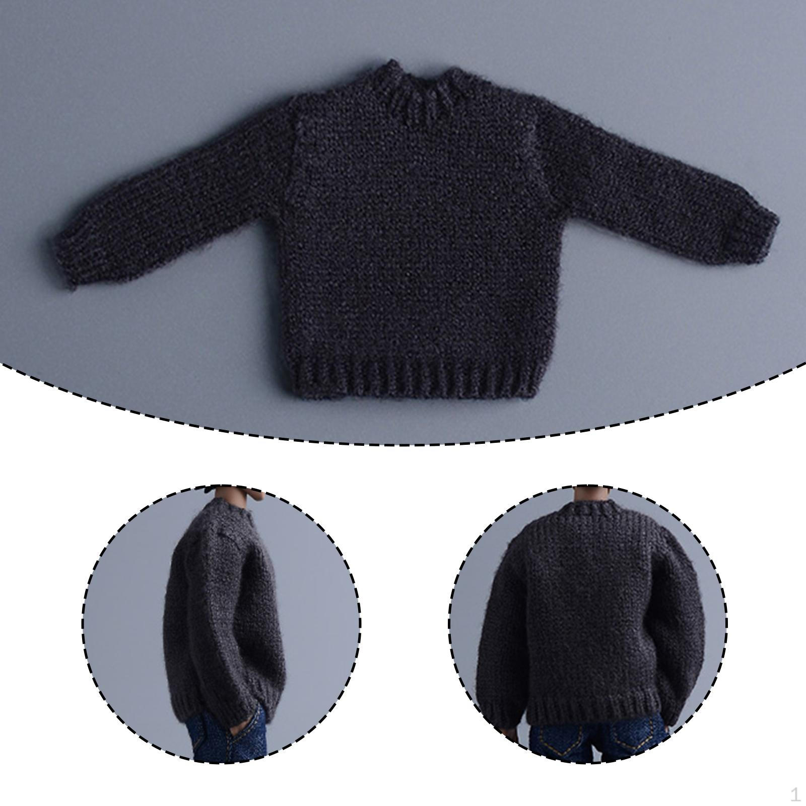 

1/12 Action Figure Sweater 6 inch Doll Clothes Long Sleeved Knit Female Clothing Dark Gray