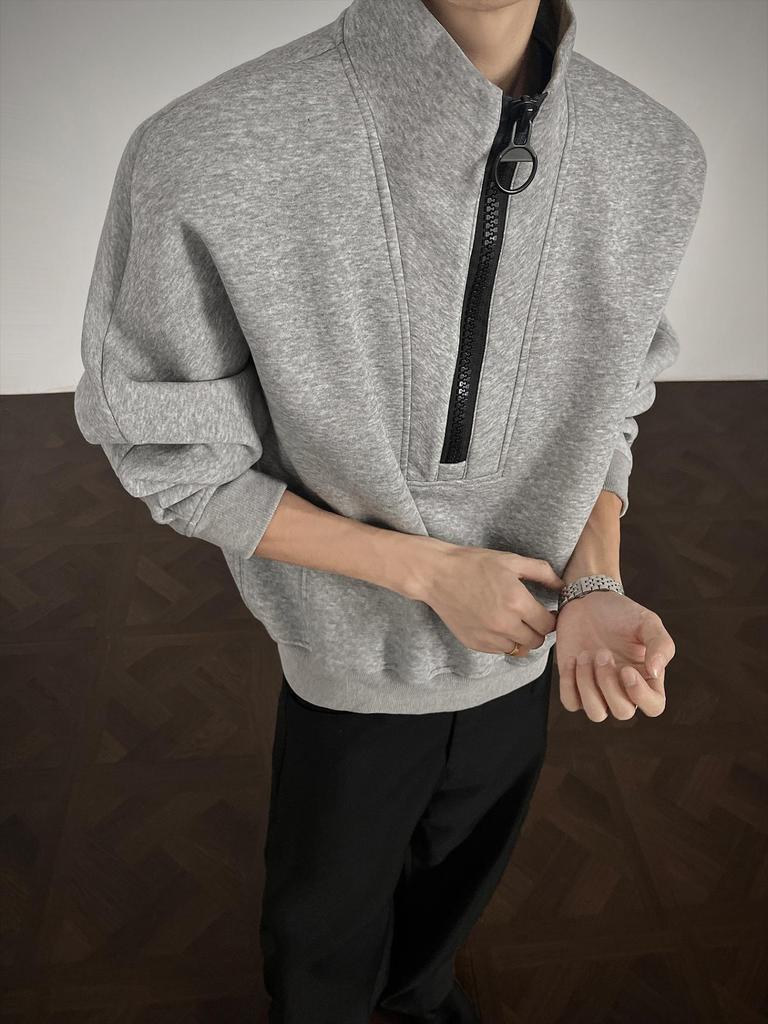 Heavyweight Men's Deconstructed Half-Zip Hoodie - Autumn Korean Style Loose Fit Trendy American High Street Jacket