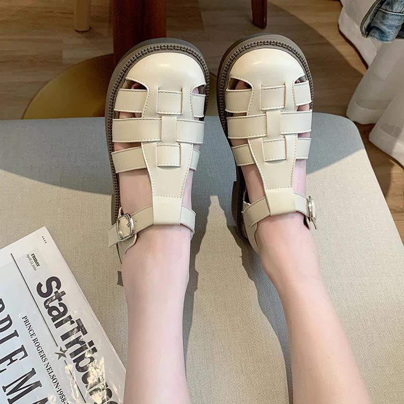 Sandales pour femmes Rétro Luxe Sandales Romaines Décontractées à Sangle à Boucle Chaussures d'été Talon Épais Chaussures pour femmes