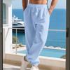 Four Seasons New Linen Men's Pants at Home Casual Simple Loose Wide-leg Ties Trousers