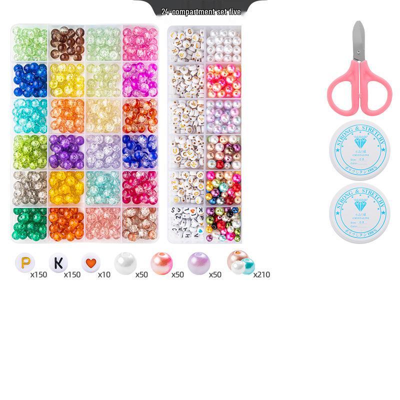 8mm Crackle Bead Bracelet Set: DIY Jewelry Flower Bead Accessories, Lampwork Crystal Loose Beads.