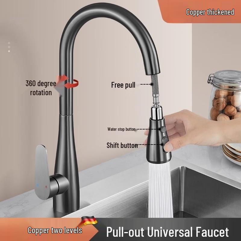 Pull-Out Rotatable Brass Kitchen Faucet