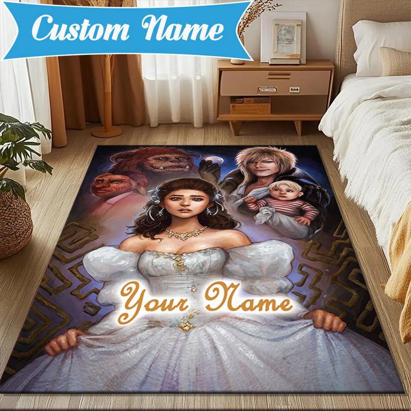 Custom Name Fantasy Labyrinth Adventure Rug for Living Room, Game Rooms, Office, Bedroom, Floor Mat Playful Design, fan gifts Christmas decor