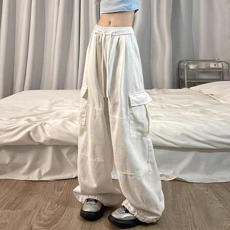 

HPVIBE Unisex White Hip Hop Wide-Leg Denim Jeans S (up to 50kg)
