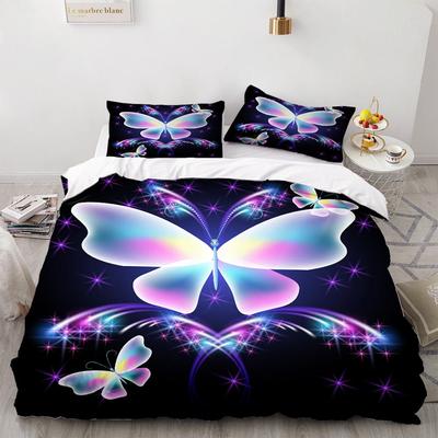 Schmetterling Bettbezug Set 3D Galaxie Lila Schmetterling Floral Gedrucktes Bettwäscheset Fantasy Thema King Size Bettdeckenbezug für Mädchen