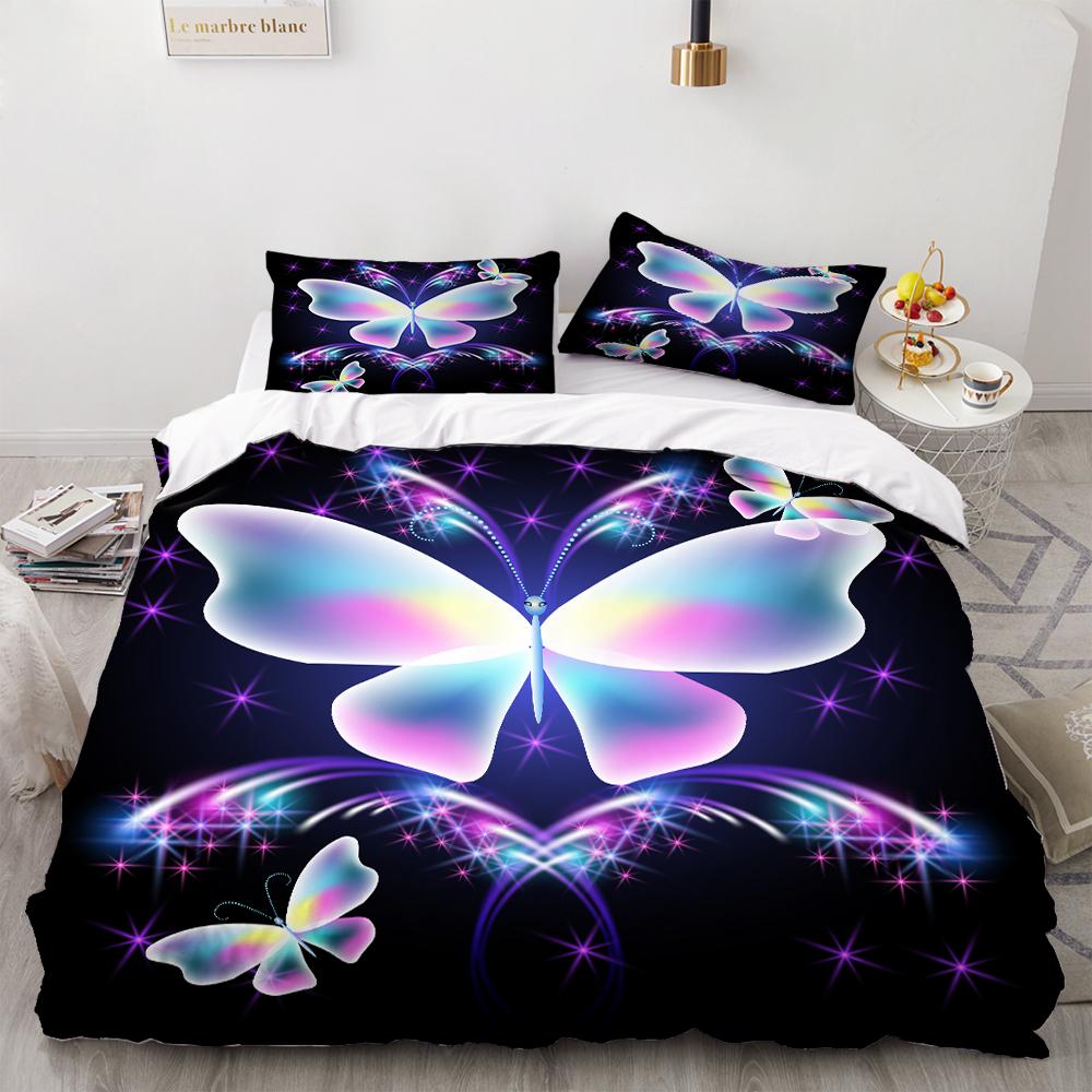 Butterfly Duvet Cover Set 3D Galaxy Purple Butterfly Floral Printed Bedding Set Fantasy Theme King Size Comforter Cover For Girl