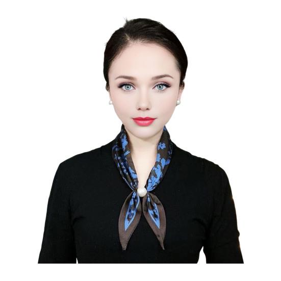 

Satin Neck Scarf Irregular Geometric Pattern Wrinkle-resistant Scarf with Magnetic Imitation Pearl Buckle Outfit Accessory D