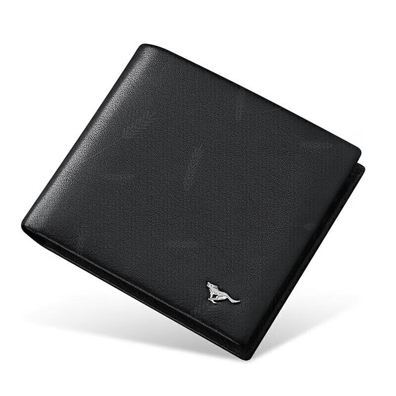 SEPTWOLVES Men's Genuine Leather Short Wallet, Coin Purse, Black