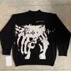 BeatStreet Vintage Swetry Dzianinowe Zimowe Oversize Unisex Y2k Harajuku Oversize Pulowery Portret Graficzny Szykowna Estetyka Streetwear