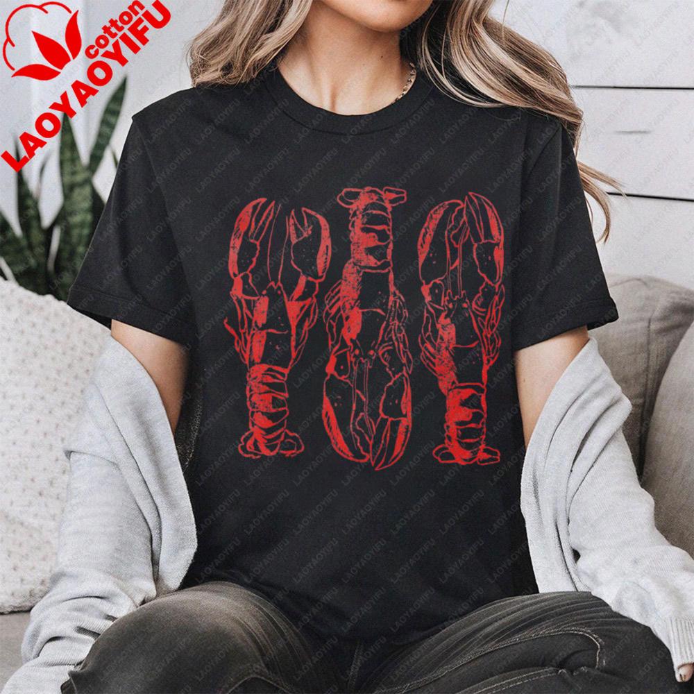 Vintage Lobster Print Tshirt Beach Vacation Clothing Lobster Lover Gift Shirt Unisex Daily Life Casual Cotton Short Sleeve