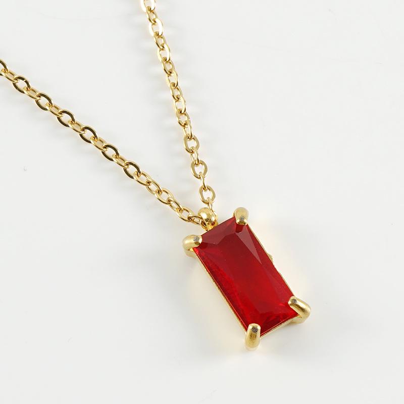 18K Stainless Steel Zircon Pendant Necklace - Women's Minimalist Geometric Square Clavicle Chain