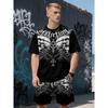 Summer New Men's Short-Sleeved Set with 3D Skull Pattern Print - Street Casual Fashion Comfortable and Soft