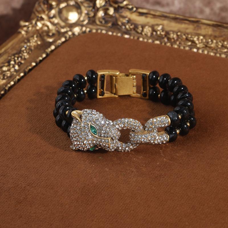 Elegant Summer Bracelet: Green Agate, Pink Rose Quartz, Diamond Accented Leopard Clasp