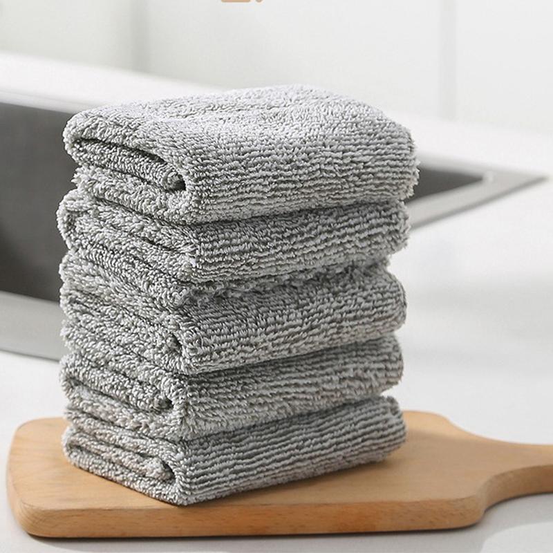 Trendy Unisex Cleaning Products Degreasing Rag Japanese Bamboo Charcoal Microfiber Thickened Kitchen Supplies Absorbent Dish Towel