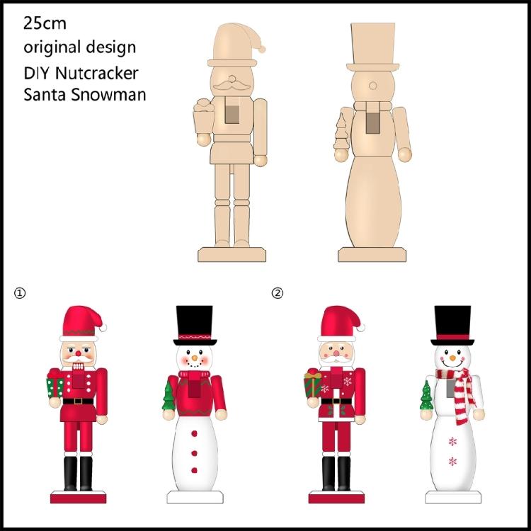 White Wood Nutcrackers Soldier, 25cm Traditional Christmas Decoration, Festival Tabletop Figurine