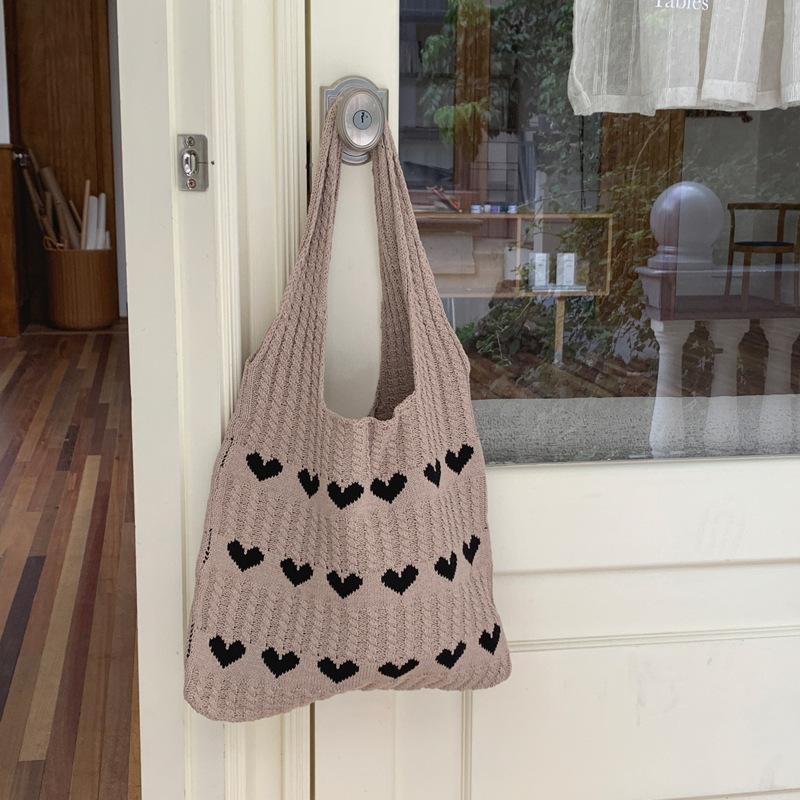 

Atmosphere Premium love pattern knitted tote bag exquisite wool dopamine color shoulder shopping bag 62*36*2