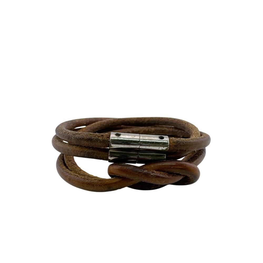 Hermes Leather Herculed Bracelet Brown Leather Used