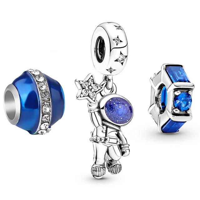 3pcs /Lot Blue Enamel Globe Charms Beads Star Pendant Fit Diy Brand Charm Bracelets Necklaces For Women Fashion Jewelry Making