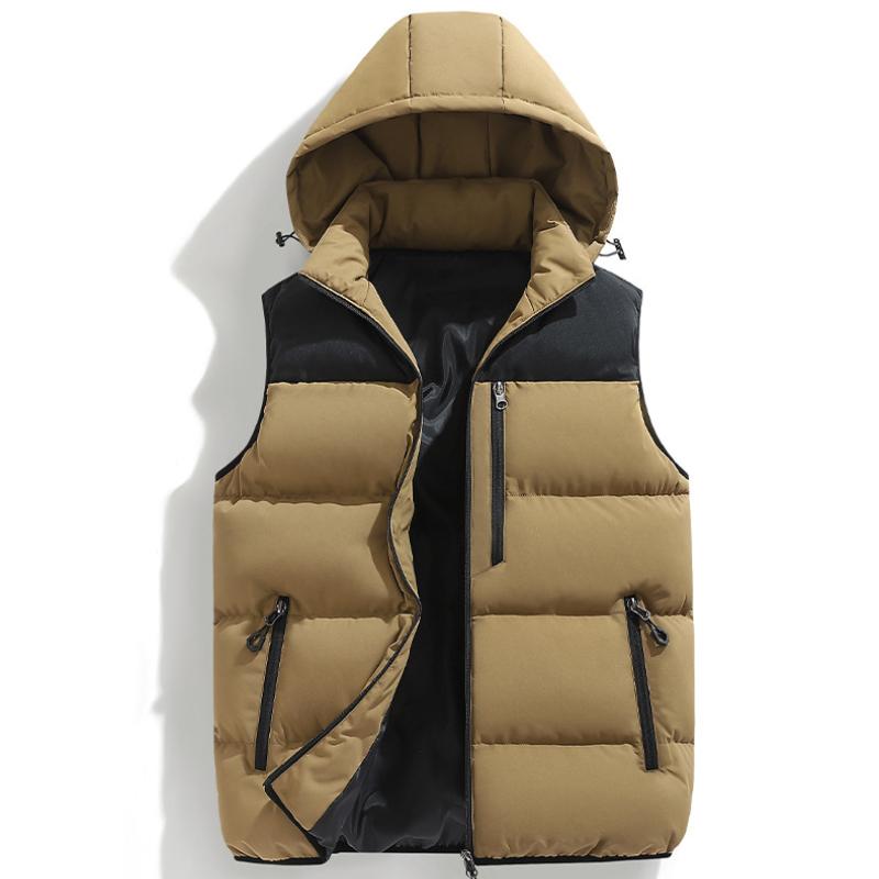 

Men s Quilted Hooded Vest with Full-Zip Front and Side Pockets, Grey and Black Contrast 4XL темный кофе