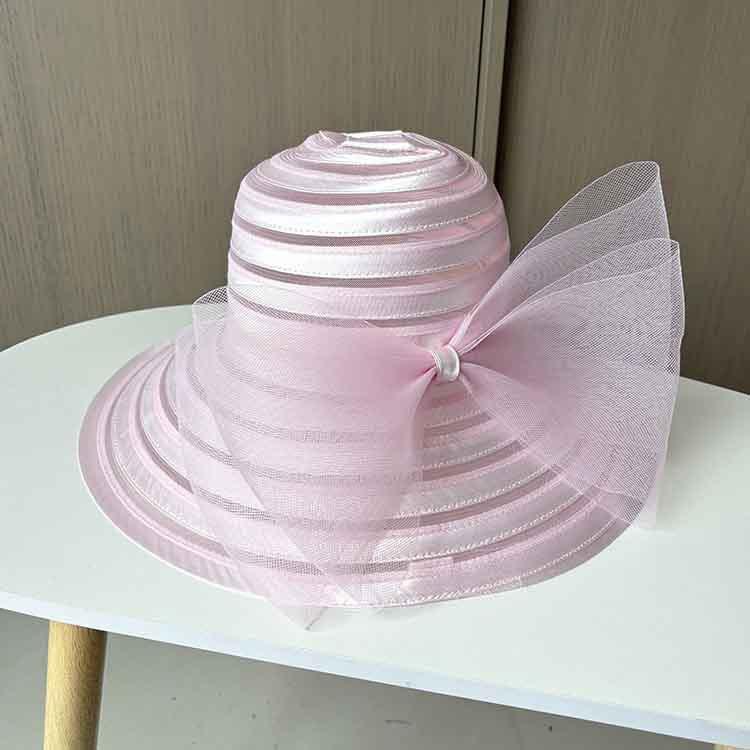 Korean Fashion Crystal Mesh Top Hat with Elegant Bow Women's Summer Beach Sun Protection Bow Sun Hat