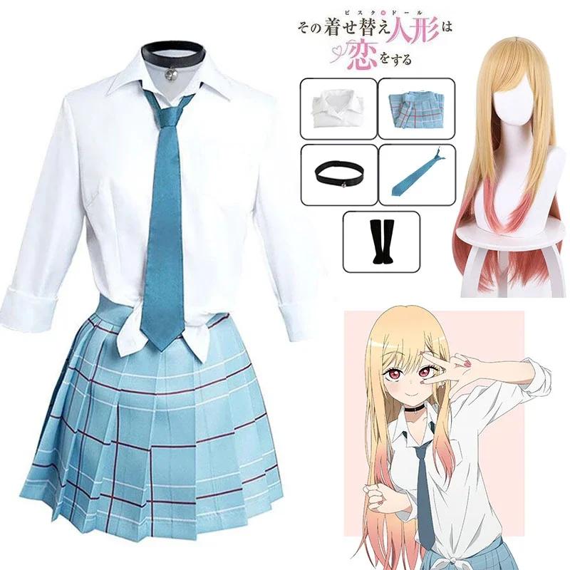 Anime My Dress Up Darling Kitagawa Marin Costume Cosplay Kitagawa Marin Vestiti Cosplay Uniforme Scolastica Parrucca Completo Ragazze Donne