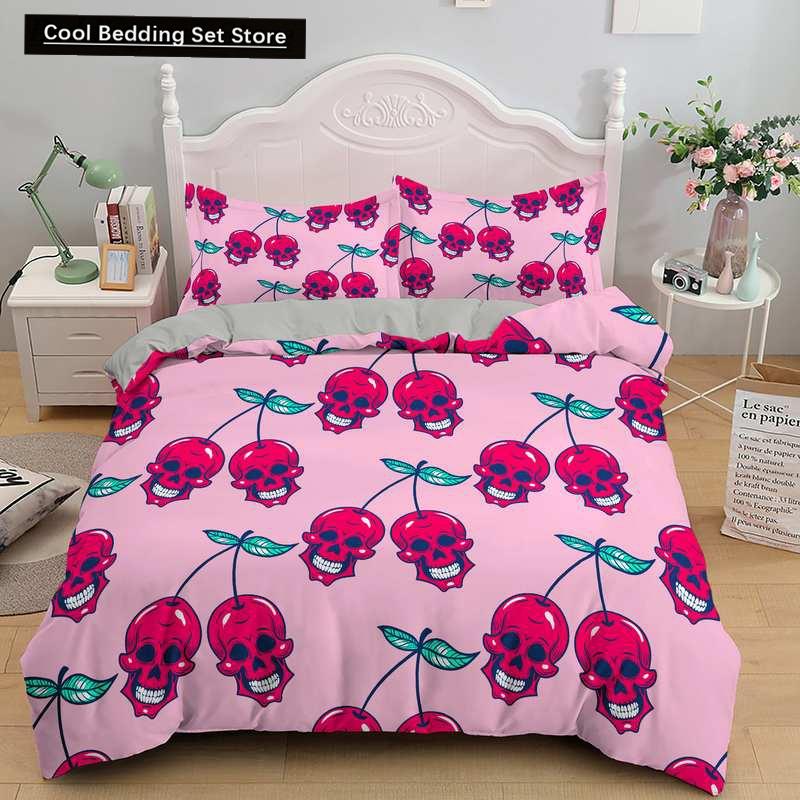Skull Couple King Queen Duvet Cover Skeleton Bride Bedding Set for Kids Teens Adults Halloween White 2/3pcs Soft Quilt Cover