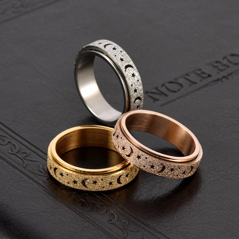 Rotatable Stainless Steel Star Moon Stress Relief Ring for Women