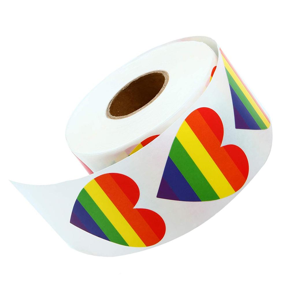 50-500 Piece Gay Pride Stickers Love Pride Rainbow Stickers Love Heart Baking Sticker 1Inch Love Rainbow Heart Shaped Tape