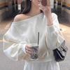 Women's Off Shoulder Short Hoodie Casual Long Sleeve Solid Color Base Shirt
